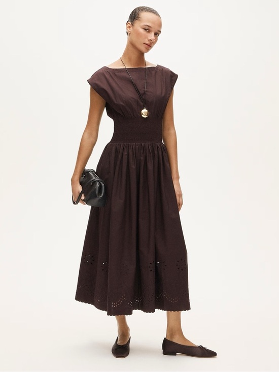 J. Crew Dresses & Skirts - J.Crew NWT Smocked eyelet-hem dress in cotton poplin - Chocolate Berry
